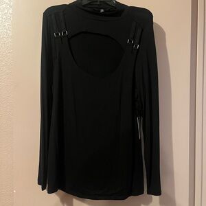 Black Long Sleeve Cutout Top